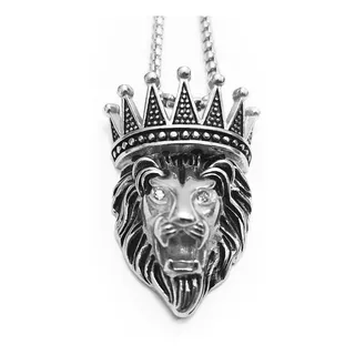 Corrente Cordão Pingente Coroa Leão King Lion Tattoo Tribal