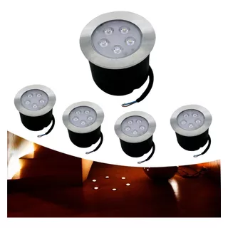 Kit 5 Balizador Spot Led Embutir Chão Piso Jardim 5w Quente