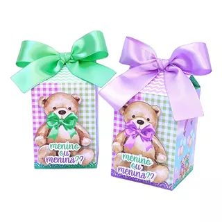 Kit Chá Revelação Urso Lilás Verde Festa Personalizados 3d