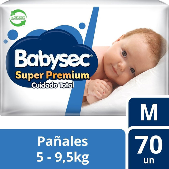 Pañal Babysec Super Premium Talla M 70 Un (5 A 9.5 Kg)