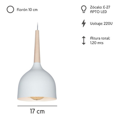 Colgante 1 Luz Berlin Blanco Madera Apto Led E27 Moderno Vig Blanco