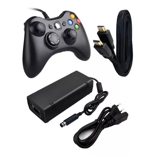 XBOX 360 SLIM BLOQUEADO USADO. COM 250GB DE ARMAZENAMENTO+FIO HDMI+1  CONTROLE+FONTE - Escorrega o Preço