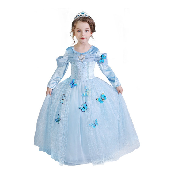 Vestido De Princesa Cinderella Con Mariposa & Diadema 