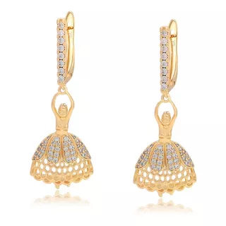 Aretes Oro 14k Lam Bailarina Ballet Zirconia Regalo Dama Amo