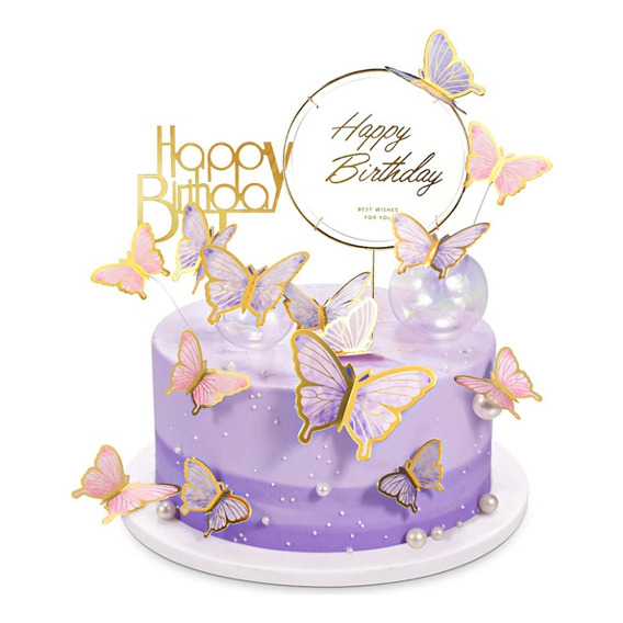 22 Pzs Decoración Pastel De Mariposa Letrero Feliz Cumpleaño