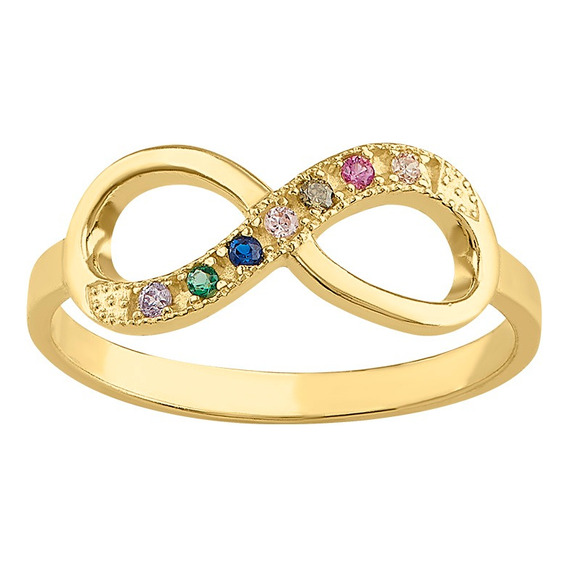 Anillo Dama Oro 10k Infinito Piedras De Colores 