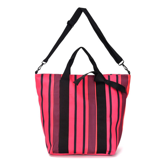 Cartera Tote Amplia Skora C/rayas Tendencia Color Rosa/negro