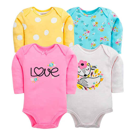 Set 4 Bodys Niña Manga Larga Algodón Ropa Bebe /maryshopcl