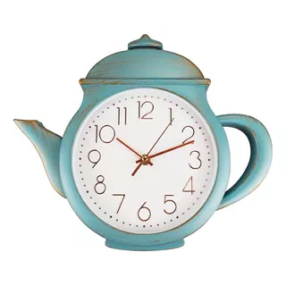 Relógio De Parede Turquesa Bule Confeitaria 29x35 Cm Estrutura Azul-turquesa Fundo Branco