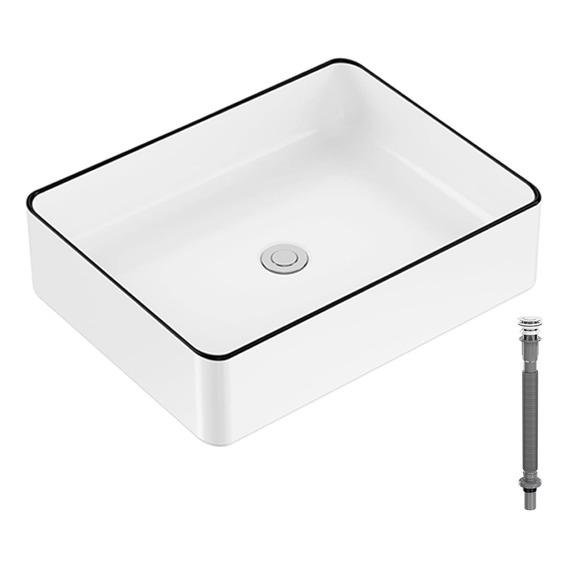 Lavabo Para Baño Cerámico Rectangular Con Tapón De Desagüe