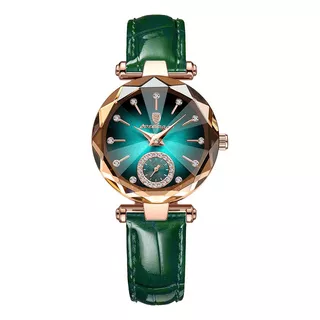 Reloj De Dama Corte Diamantes-verde-original Para Regalo!