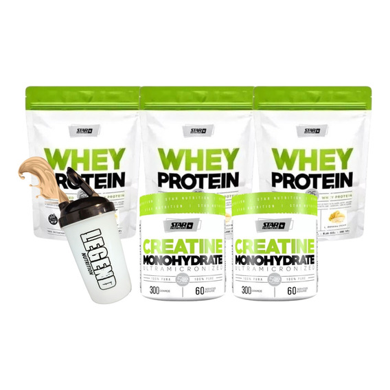 Star Nutrition Whey Protein X3 + Creatina 300gr X2 + Shaker 