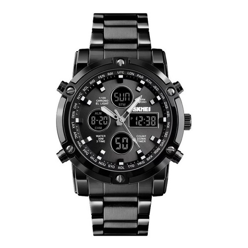 Reloj pulsera Skmei 1389 con correa de acero inoxidable color negro