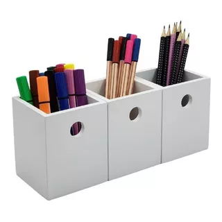 Kit Organizador De Mesa Para Escritório Branco Mdf Laca Luxo