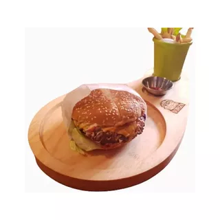 10 Plato Madera Hamburguesa Angus Color Natural