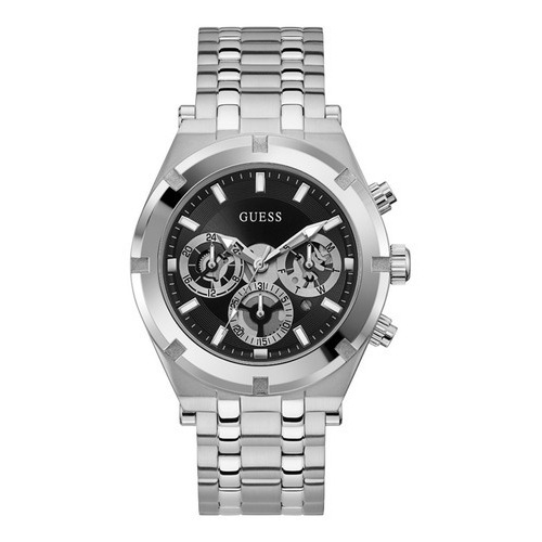 Reloj Para Hombre Guess Continental Color Plateado Gw0260g1 Color del fondo Negro