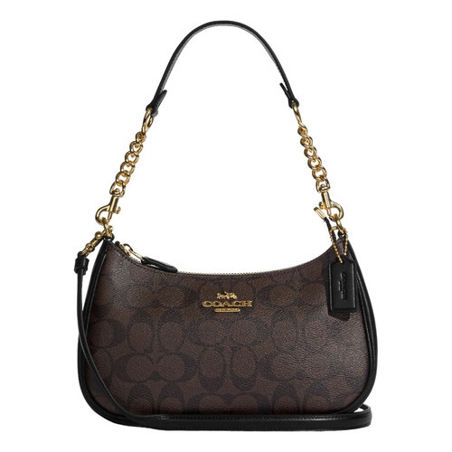 Bolsa Coach Original Teri Shoulder Bag Signature Brown Fina Color Marrón Oscuro