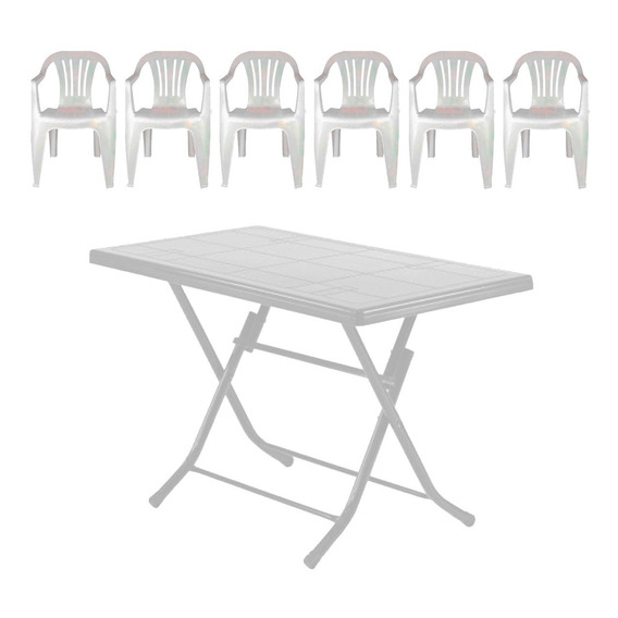 Juego Jardin Patio Exterior Mesa Pvc 6 Sillas Blanco Ebz