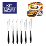 Kit 6 Facas De Mesa Jantar Almoço Cozinha Aço Inox Forte
