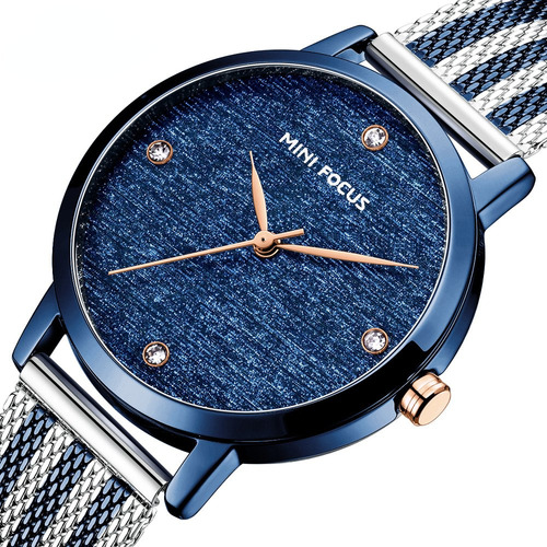 Mini Focus Reloj Milan Con Correa De Malla Y Diamantes Para Color del fondo Azul