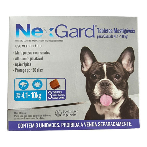 Pastilla antiparasitario para pulga Boeringer Ingelhein NexGard Antipulgas e Carrapatos Comprimidos para perro de 4kg a 10kg 3 comprimidos