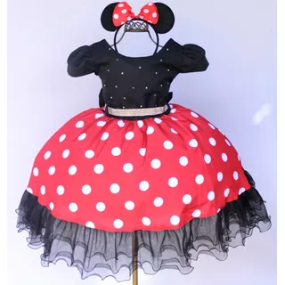 Vestido Festa Infantil Minnie Vermelha Joaninha E Tiara