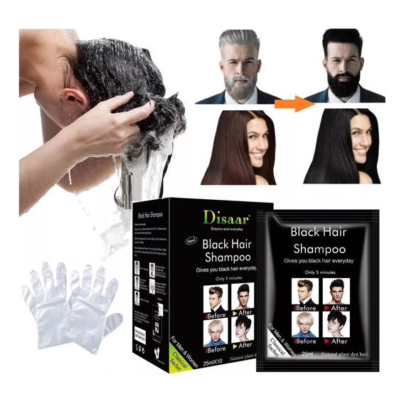 Shampoo Colorante Negro Para Cubrir Canas En 5 Minutos 10sob