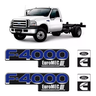 Par De Adesivos Emblemas Ford F4000 Euromec E Cummins Porta Cor Azul