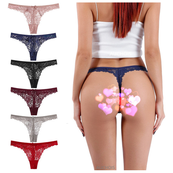 Pack De 6 Tangas Sexy De Mujer, Pantaletas Bragas De Encaje