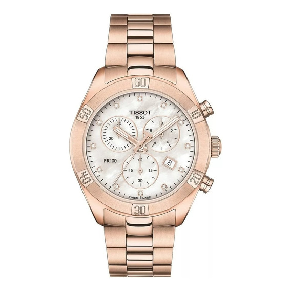 Reloj Mujer Tissot Pr 100 Sport T101.917.33.116.00 Color de la correa Oro rosa Color del bisel Oro rosa Color del fondo Blanco