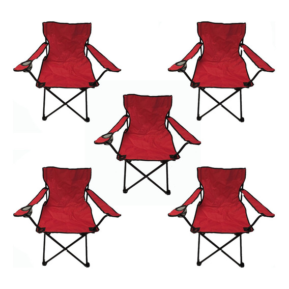 5 Sillas Plegables De Campismo Playa Outdoors Color Rojo