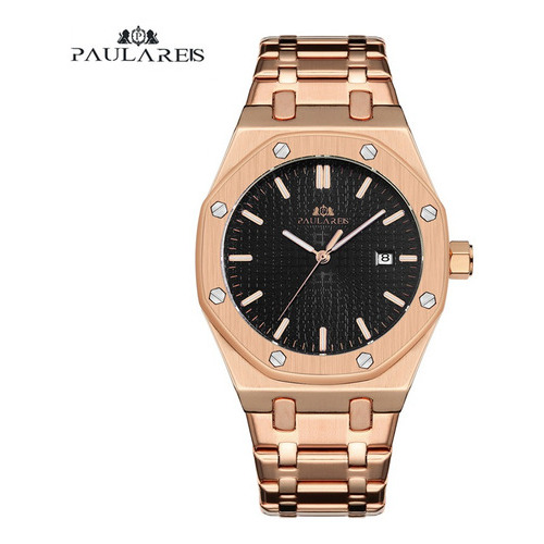 Reloj Mecánico Paulareis Impermeable Con Calendario Para Hom Color del fondo Rose Black