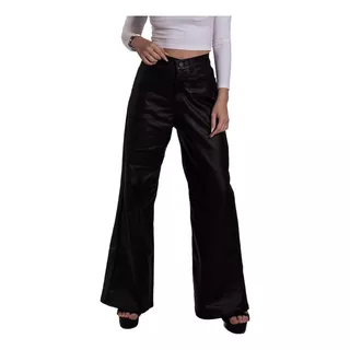 Wide Leg Engomado Tiro Alto, Corte Jeans . Talles Grandes