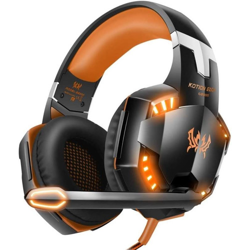 Audífonos gamer Kotion Gamer G2000 negro y naranja con luz LED