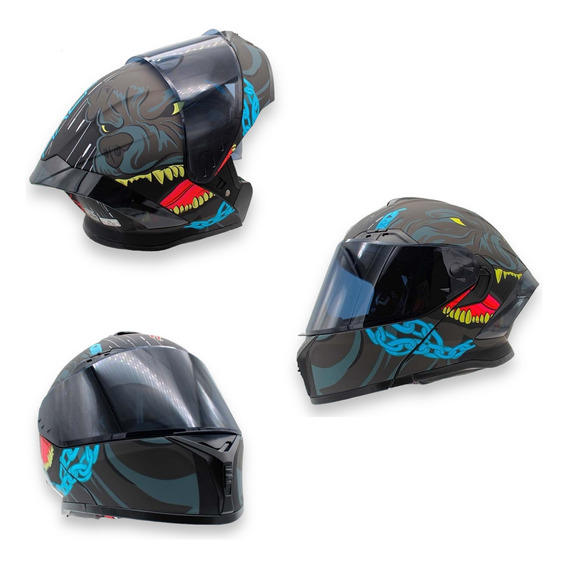 Casco Abatible Half Dot Visor Mica Humo Wick Negro Mate