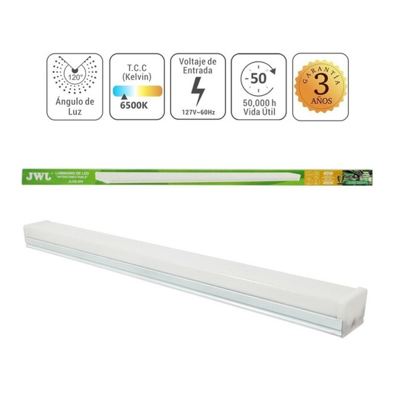 Lámpara Led Regleta Interconectable 40w 1.20cm 10 Pzs Jwj Color Blanco