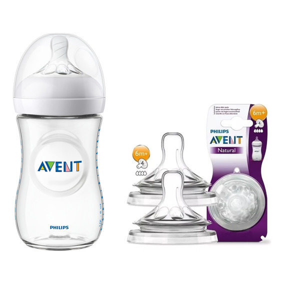 Mamadera Avent Natural 260ml + Tetina Natural 6 Meses 