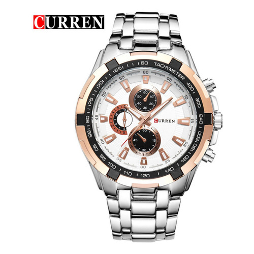 Reloj de pulsera Curren 8023WTRG de cuerpo color plateado, para hombre, con correa de acero inoxidable color plateado
