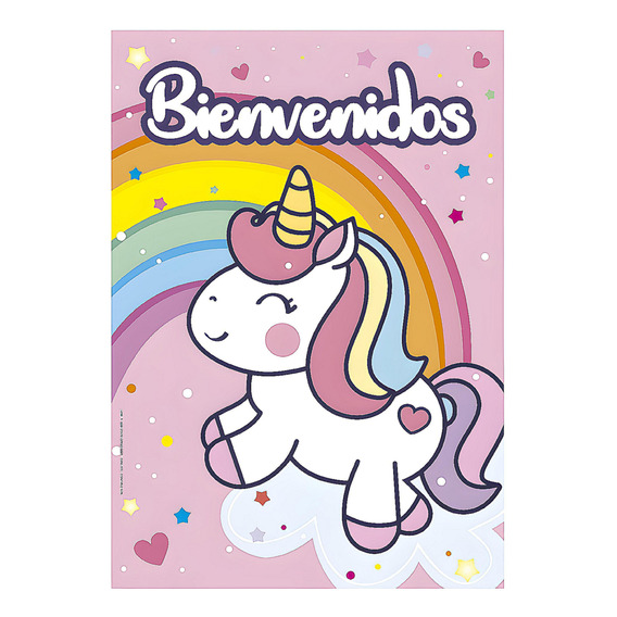 Cartel De Bienvenido Unicornio Arco Iris X1 - Cotillón Waf