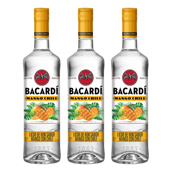 Tripack Ron Saborizado Bacardí Mango Chile 750 Ml C/u