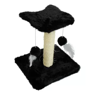 Poste Arranhador Brinquedo Para Gato Com Duas Bolinhas Cor Preto