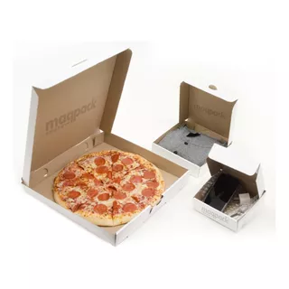 50 Cajas Para Pizza 14x14x5 Cms Carton Microcorrugado Blanca Color Blanco