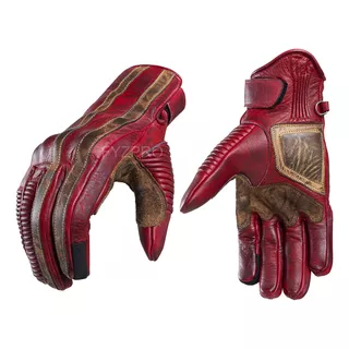 Guantes De Cuero Para Moto Rojos Efecto Vintage Espectacular