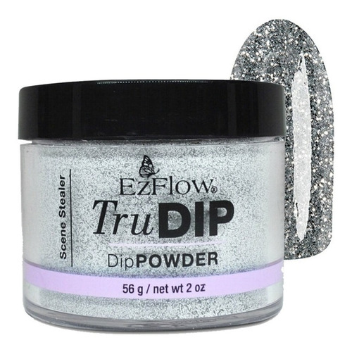 Polvo Trudip Inmersión Para Esmalte Sin Cabina Ezflow 56 Gr Color Scene Stealer (Plateado con glitter)