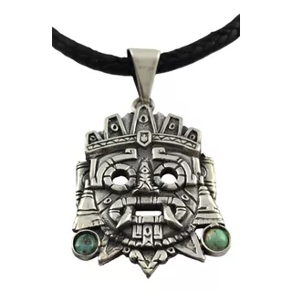 Dije De Tlaloc De Plata Ley 925 Con Aretes De Turquesa 