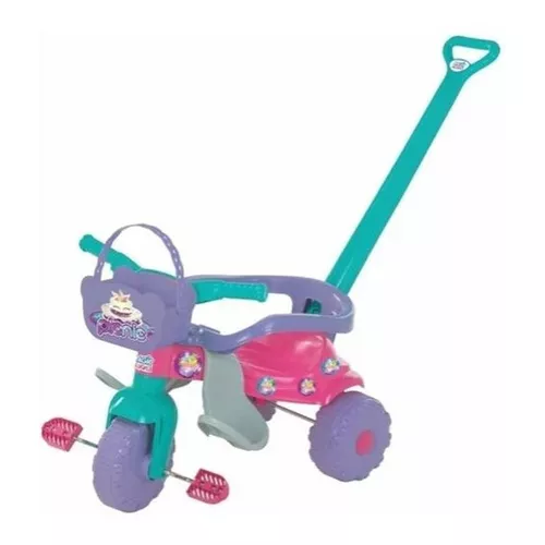 Triciclo Infantil com Empurrador Bandeirante Velobaby Rosa 207