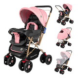 Coche Cuna Ebaby Multifuncion Premiun Mango Reversible Color Rosa Color Del Chasis Plomo