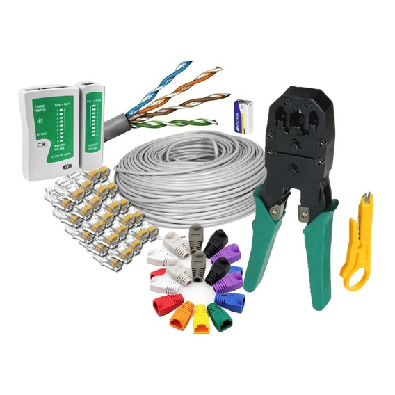 Kit Cable50 M Utp Cat5e Tester,pinza,rj45,botas Interior