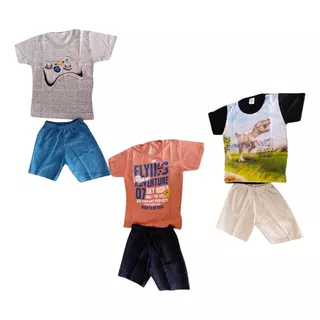 Kit 3 Conjuntos Roupa Infantil Menino 3 Shorts E 3 Camisetas
