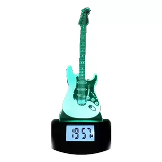 Lámpara 3d Guitarra Base Reloj C/ Control Remoto